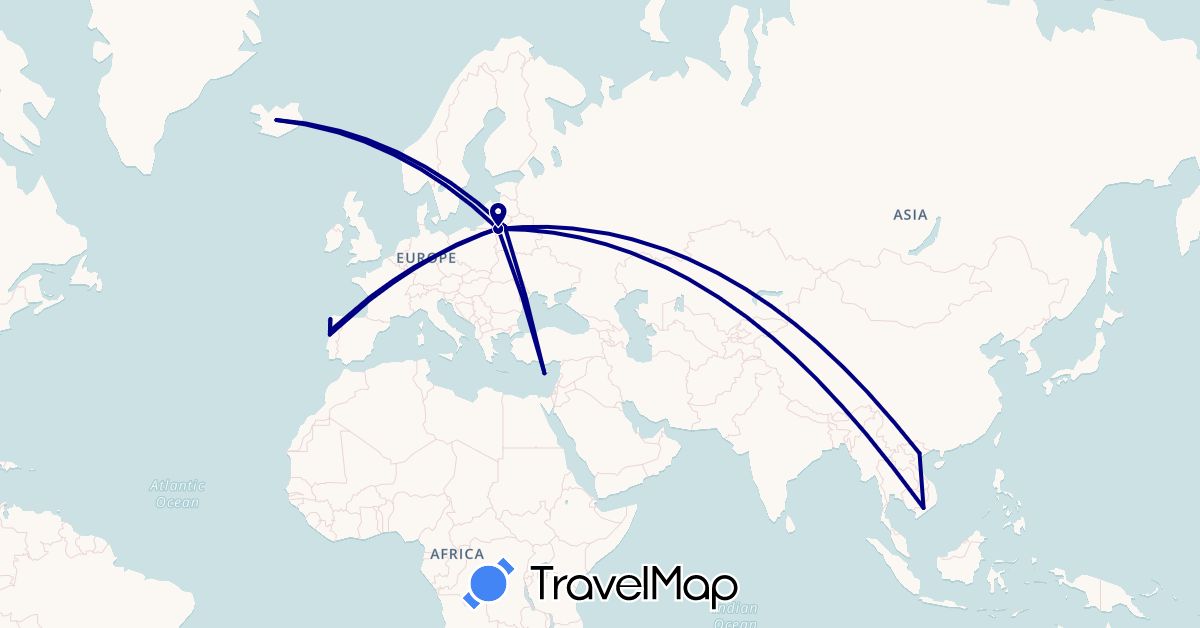 TravelMap itinerary: driving in Cyprus, Spain, Iceland, Lithuania, Portugal, Vietnam (Asia, Europe)
